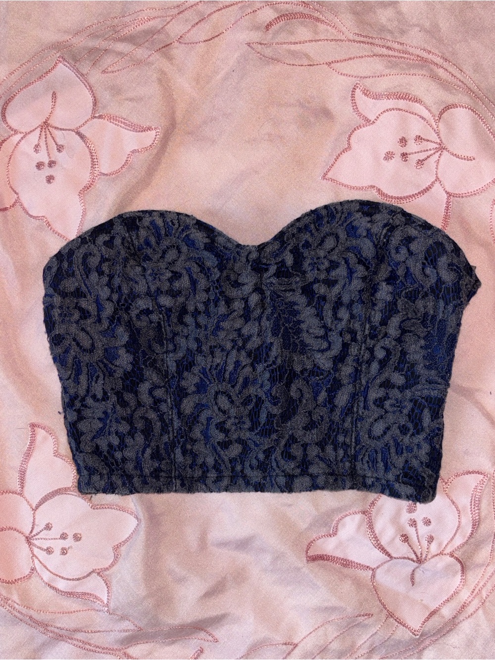Guess Black Lace Strapless Sweetheart Crop Top
